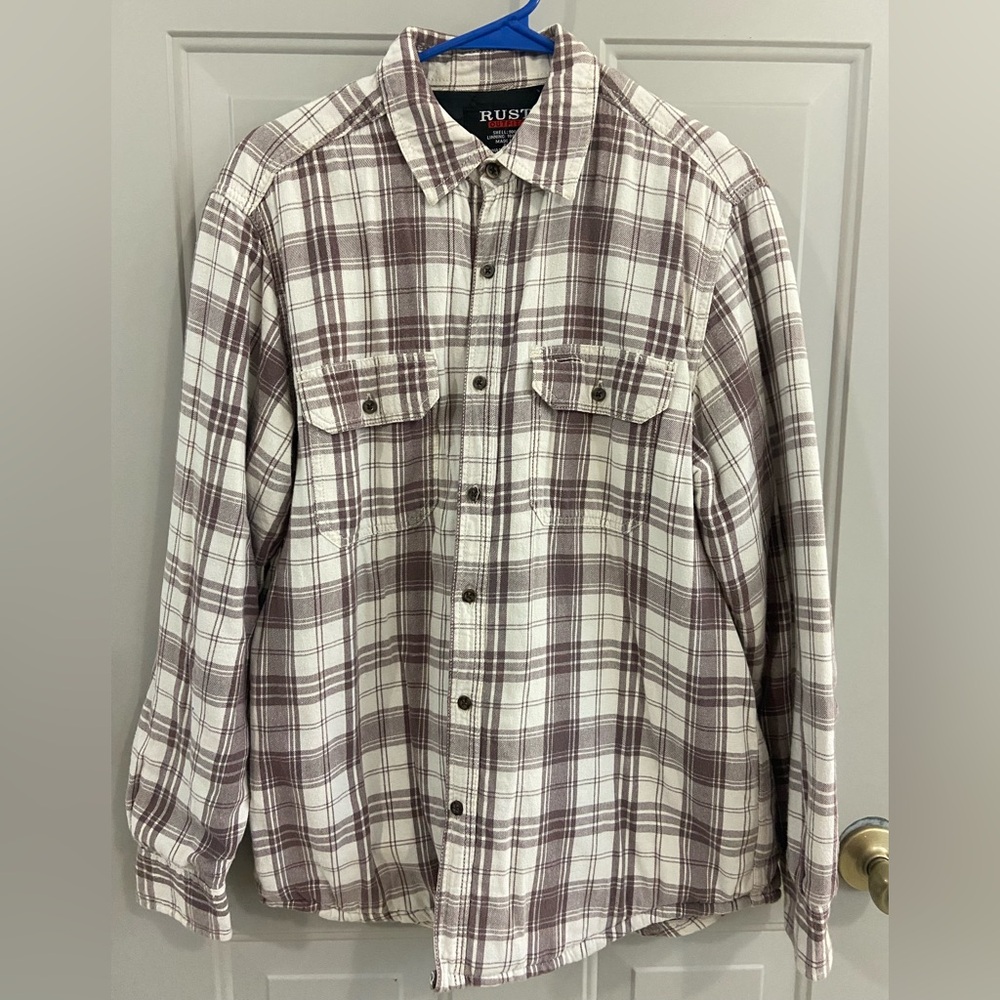 RUSTLER Men's Plaid Casual Button Down Shirt - Brown and White